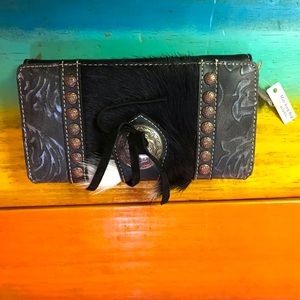 Tri fold women’s wallet. Hair on cowhide